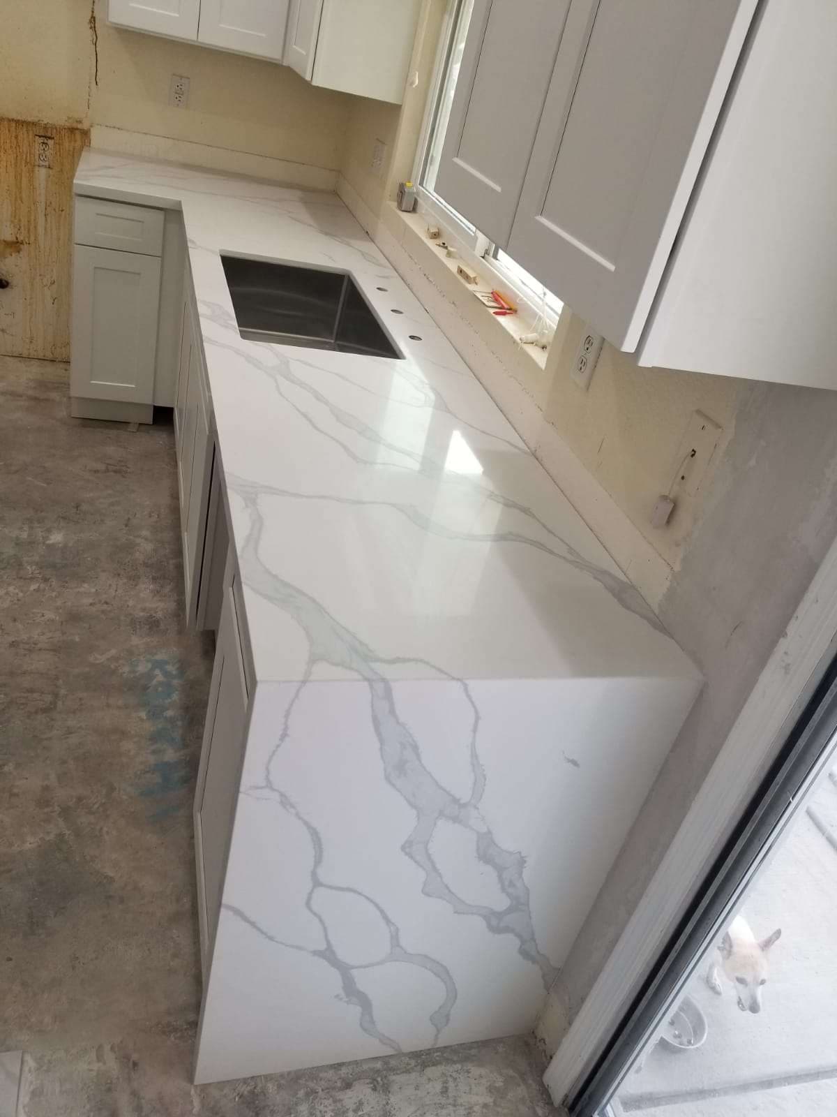 white granite with gray line work